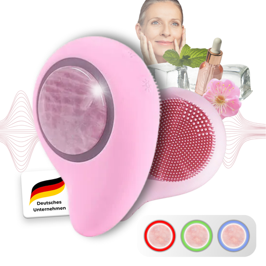 LuxeCleanse | Rosenquarz, Beautygerät mit Noppen, Gesicht/Hals Massage- & Reinigungsbürste
